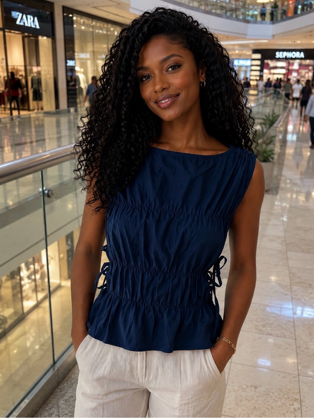 NWT Princess Polly Navy Ruched Side-Tie Sleeveless Camisole